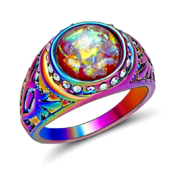 *Sale* New Fire Red Orange Opal Rainbow Hematite Ring. - Picture 6 of 8